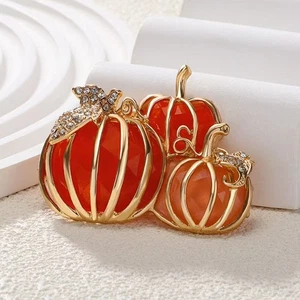 Halloween Pumpkin Brooch - Stylish Diamond Fruit Pin - Picture 1 of 11