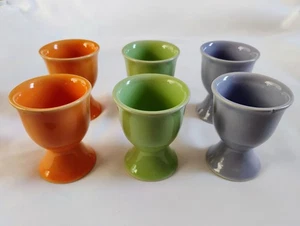 Set of 6 Egg Cups Pastel Purple Orange Green  2 9/16" tall - Picture 1 of 3