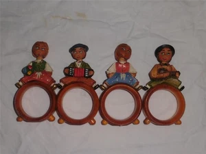 4 Vintage Anri Italy Wood Carved Figural Napkin Ring Swivel Bobble Head 4" - Picture 1 of 7