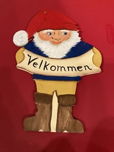 Targa Babbo Natale in legno scandinavo dipinta a mano natalizia, "Velcoming", 10"T per 7"W - Foto 1 di 8