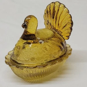 Vtg Amber Colored Glass Turkey Nest Trinket Candy Dish 4.5” X 3.5” Thanksgiving - Picture 1 of 9