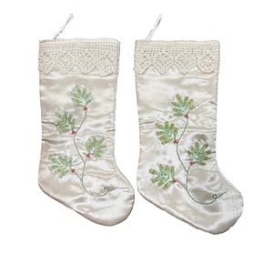 2 MARTHA STEWART VTG 2002 Satin Style Christmas Stockings Embroidered Elegant - Picture 1 of 9
