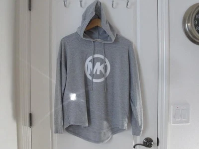 Designer Michael Kors MED Gray MK Hoodie Overhead Stretchy Cotton Poly Blend - Image 1 of 4