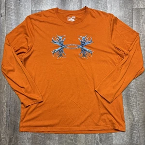 Under Armour Shirt Mens XL Orange Crew Neck Loose Hunting Charged Long Sleeve - Picture 1 of 7