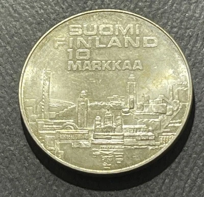 Moneda de plata Finlandia 1971 10 Markkaa: 10º Campeonato Europeo de Atletismo Foto 1 de 2
