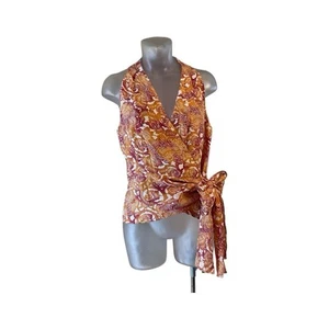 Lafayette 148 New York Wrap Floral Printed Silk Blouse size 8 Sleeveless - Picture 1 of 13