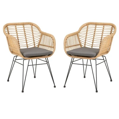 Lot de 2 chaises de jardin extérieur en rotin synthétique et pieds en métal noir - Photo 1/4