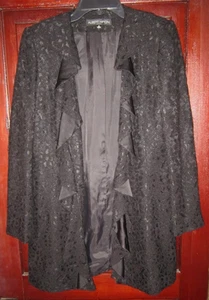 Albert Nipon Vintage Size 8 Black Lace Open Coat Jacket Duster Ruffle Topper - Picture 1 of 3