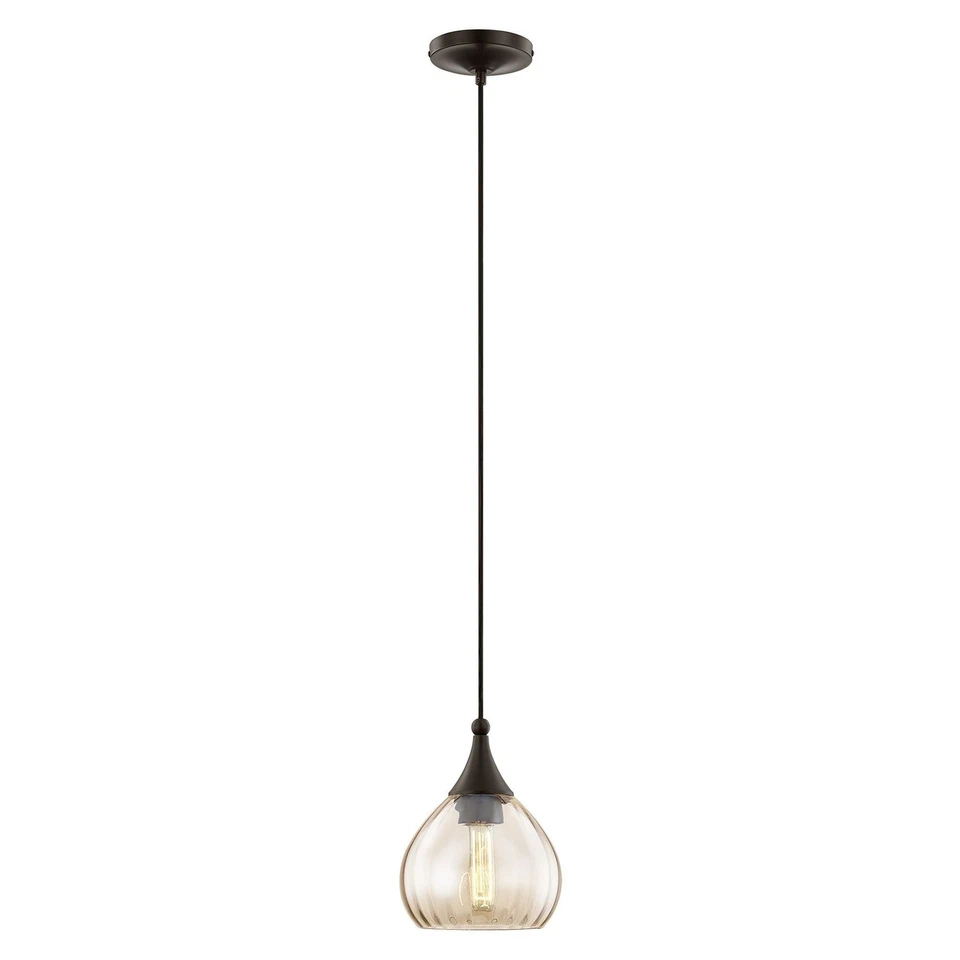 Livex Lighting 40615-92 Art Glass 1 Light English Bronze Mini Pendant