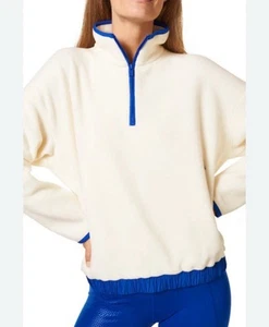 Vellón polar sudoroso Betty malva media cremallera talla mediana crema y azul 90 £ - Imagen 1 de 7