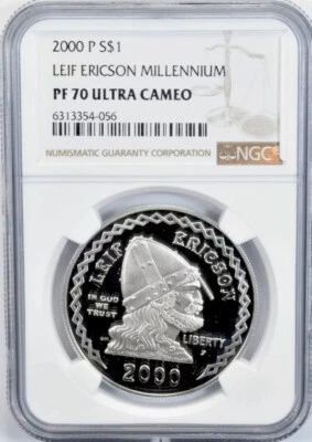 2000 LEIF ERICSON Silver Dollar PF70 NGC💥FLAWLESS QUALITY💥 - Image 1 of 4