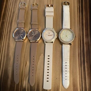 4 Ladies Watches Tan and White New Batteries  - Picture 1 of 11