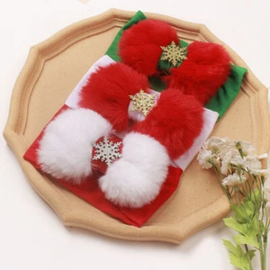 Newborn Baby Kids Xmas Snowflake Christmas Headband Fluffy Elastic Bow Hair Ba ↖ - Picture 1 of 15