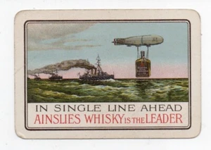 1910 Advertising Playing Card for Ainslies Whisky with Ship Fleet & Dirigible - Picture 1 of 2
