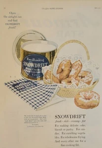 Anuncio impreso antiguo SnowDrift 1922 puro cremoso rico pastel de grasa vegetal bisquit - Imagen 1 de 1