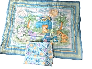 Crown Crafts Baby Bedding Noah's Ark Blue Comforter and sheet NWOT Reversable - Picture 1 of 6