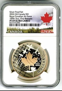 2024 Gilt Canada $1 Royal Canadian Air Force 100th Ann First Releases PF69 NGC - Picture 1 of 2
