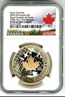 2024 Gilt Canada $1 Royal Canadian Air Force 100th Ann First Releases PF69 NGC - Image 1 of 2