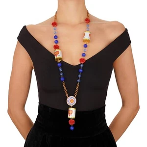 DOLCE & GABBANA Crystal Amore Heart Can Rose Chain Necklace Gold Red Blue 12338 - Picture 1 of 4