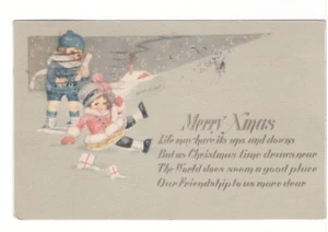 Merry Xmas, Girl With Presents Falls In Snow, Vintage 1924 Christmas Postcard - Bild 1 von 2