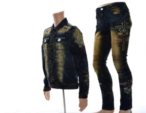 HERRENJACKE 8IGHTH DSTRKT NIETEN MITTERNACHTSBLAU/GOLD BESTICKT - Bild 1 von 5