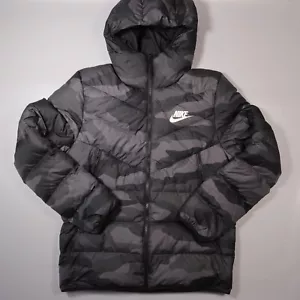 Nike Mens Large Duck Down-Fill Windrunner Camo Jacket Dark Grey Black BV4763-083 - Picture 1 of 10