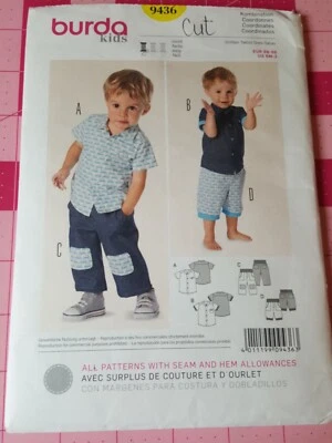 Burda Toddlers Pattern 9436 Shirt Shorts Pants Sizes 6M 9M 12M 18M 2 3 CUT on 3 - Image 1 of 2