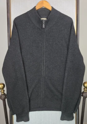 LL BEAN Mens 100% Cashmere Waffle Knit Full Zip Sweater Size XL Jacket Charcoal - Image 1 of 4