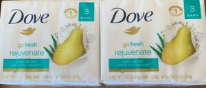 Lot Of 2 (3 bars ea) Dove Go Fresh Rejuvenate Beauty Bar Soap Pear and Aloe Vera