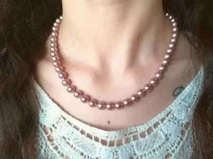 COLLANA PERLE AKOYA ROSA CHAMPAGNE NATURALI E ARGENTO 925 VERE PERLE GIAPPONESI - Foto 1 di 13