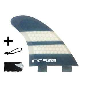 FCS V2 PC Tri Fins Medium + Free Leash String & Wax Comb