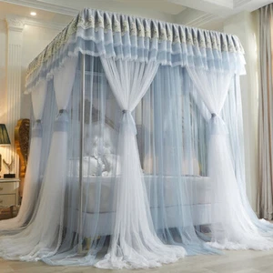 Double Layers Mosquito Net Bed Netting Embroidered Curtain Drapes With Frames - Picture 1 of 60