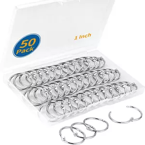 50 Pack Binder Rings 1 Inch, Loose Leaf Binder Rings for Index Cards Metal Steel - Picture 1 of 11