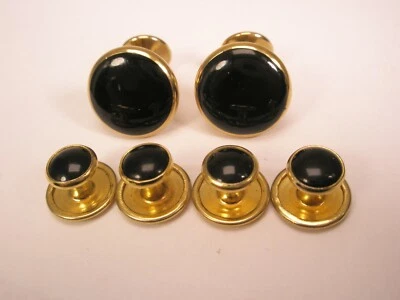 Gemelos redondos negros formales vintage y 4 esmoquin camisa tachuelas novio graduación p76 Foto 1 de 4