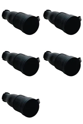 TP-ELECTRIC 5 x Schuko Kupplung Vollgummi IP44 Schutzkontakt Kupplung 230V 16A Gummikupplung