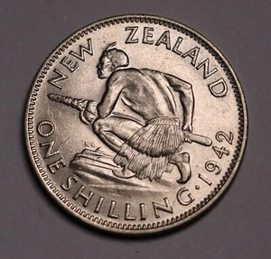1942 New Zealand NZ Silver Shilling KM# 9 Broken Back Low Mintage 80k gEF - Picture 1 of 2