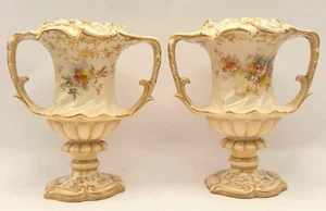 Pair of Doulton Burslem Blush Ivory Hand Painted Vases, late 19 century, 14.5 cm - Picture 1 of 12