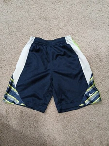 Boys Athletic Basketball Size 6 Navy Blue Neon Yellow Shorts Pockets Nike - Picture 1 of 7