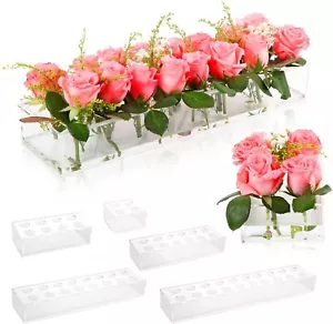 2pcs Acrylic Flower Vase Clear Long Rectangular 20 Holes Vase Home Decor