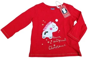 NEXT Baby Red Long Sleeve Christmas T Shirts Cotton Magical Unicorn MRRP £6 - Picture 1 of 4