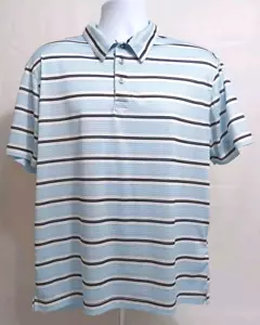Etonic Mens Short Sleeve Golf Polo Shirt Size Large Fit Blue White Black Striped - Picture 1 of 9