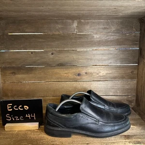 Mens Ecco Black Leather Slip On Comfort Dress Loafers Shoes Size 44 US 10-10.5 M - Picture 1 of 6