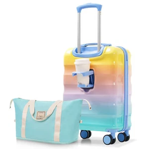 Glänzender 20" Hartschalen Gepäck Koffer mit Getränkehalter TSA erweiterbar Reisetasche - Bild 1 von 16