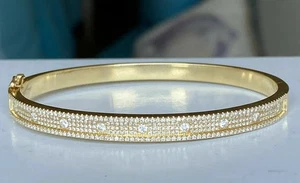 3.50Ct Round Cut Lab Created Diamond Bangle Bracelet 14K Yellow Gold Plated - Picture 1 of 4
