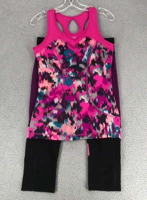 Athletic Works 2 Pc Workout Set Size M 8-10 Black and Pink Floral - Image 1 of 4