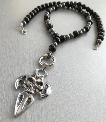 Collar Hombre Ónix Brillo Anillo Acero Inoxidable Colgante Calavera... - Imagen 1 de 4