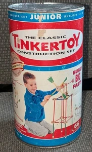 Vintage The Classic Tinkertoy Construction Junior Builder Set in Can 45 Pieces - Picture 1 of 8