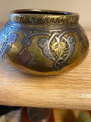 Antique Hammered, Bowl, Brass Pot, Middle Eastern Brass Dish, Arabic - Image 1 of 4