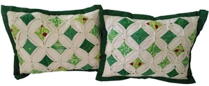 Vintage Handmade Throw Pillows Cathedral Window Pattern Patchwork Set of Two SEE - Picture 1 of 9