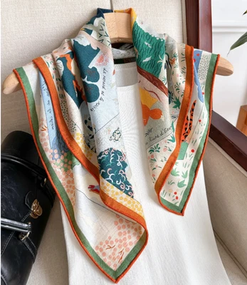  Bufanda chal 70 % cachemir 30 % seda 26"" 2 caras estampado animal naranja pañuelo envolvente  Foto 1 de 4